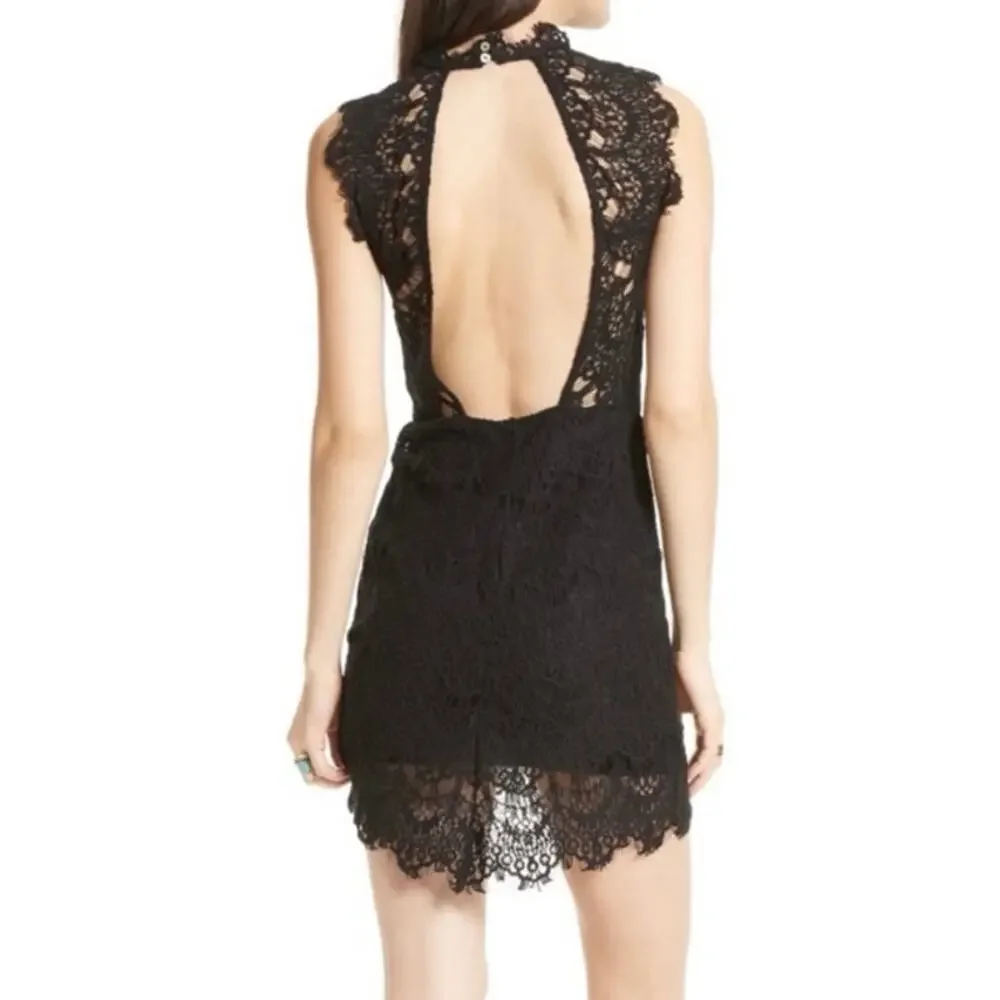 Free People Intimately Black Crochet Open Back Bodycon Midi Dress Size Large - Picture 2 of 9